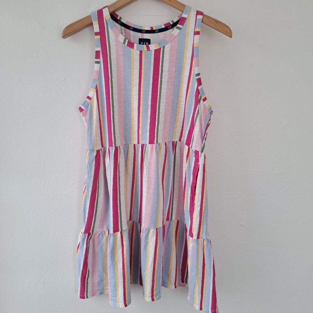 Gap Women's Mini Sleeveless Dress  Sundress Medium Colorful Stripes Tiered